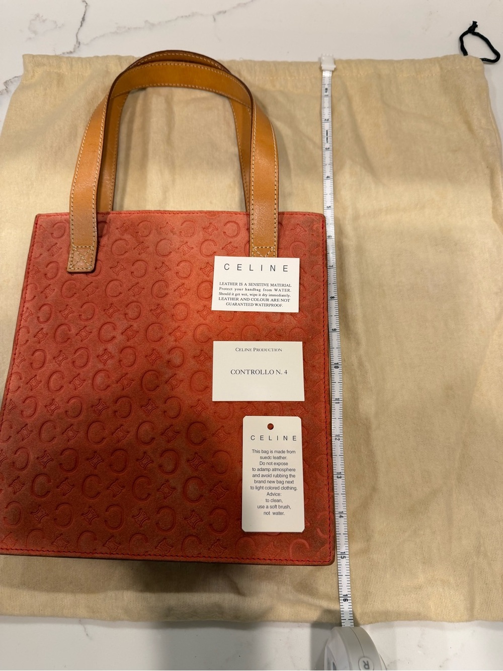 Celine Orange Suede Tote with Tan Leather Handles - Picture 11 of 12